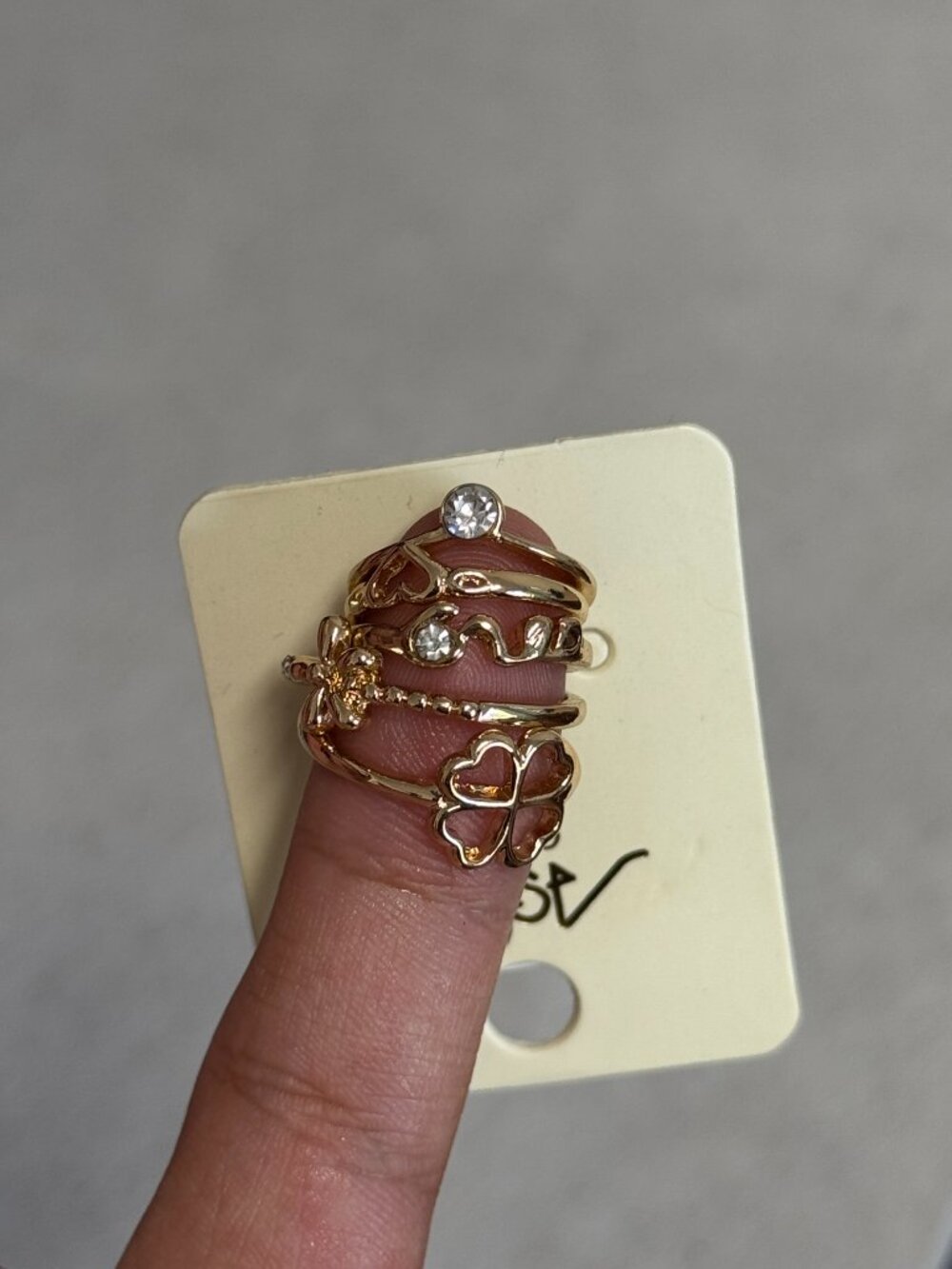 Dainty Gold Crystal Stackable Rings Set - Picture 2 of 3